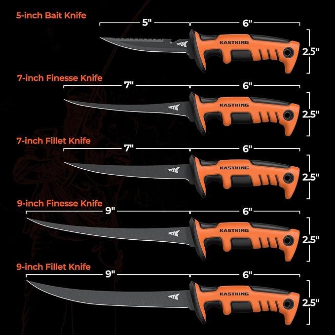 KastKing Ultimate Angler 5" Bait Knife, Fishing Knife for Men | Vanadium Stainless Steel Blade, Non-Slip Handle, Corrosion-Resistant, Dual Edge, Includes Sheath, Sharpener, Carabiner