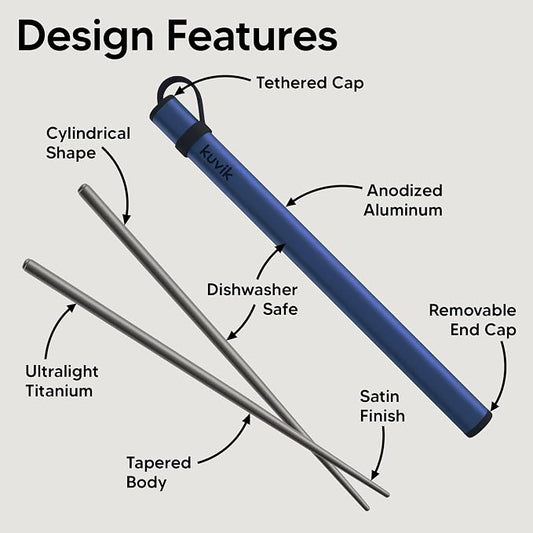 Kuvik Titanium Chopsticks with Nautical Blue Carrying Case