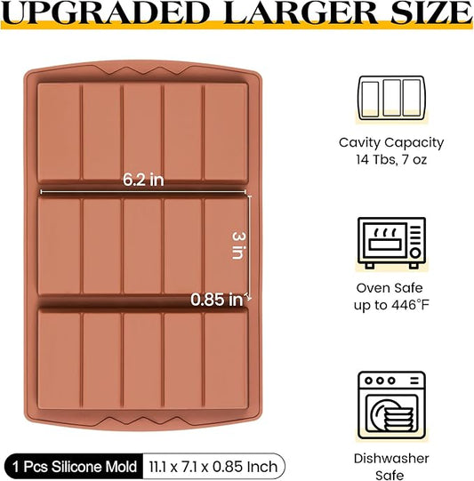 1 Pc Chocolate Bar Mold Deep Large Chocolate Molds Silicone Break Apart Thick Silicone Molds for Candy Bar (5 Snap)