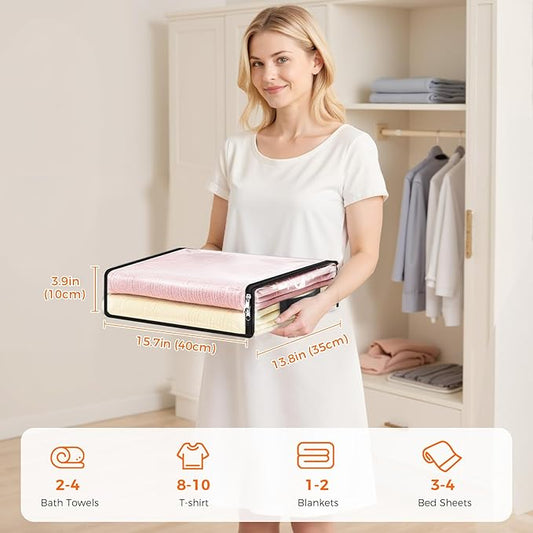 SpaceWhisper 6 Pack Clear Storage Bags, Plastic Blanket Storage Bags with Zipper and Handle, Moving Bags for Comforter, Bedding & Clothes, Closet Organizer and Under Bed Storage (15.7x13.8x3.9 Inch)