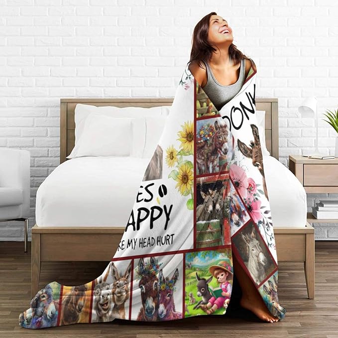 Donkey Blanket Soft Cozy Donkey Plush Throw Blanket Farm Donkey Stuff Decor Warm Lightweight Animal Flannel Fleece Blanket Giftsfor Lover Girls Kids Boys Women Adults Bed Travel 50"x60"