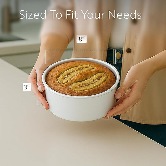 Restaurantware-Met Lux 8 x 3 Inch Straight-Sided Baking Tins, 12 Round Cake Pans - Oven-Ready, Freezable, Anodized Aluminum Round Baking Pans, Greaseproof, For Layer Birthday Cakes