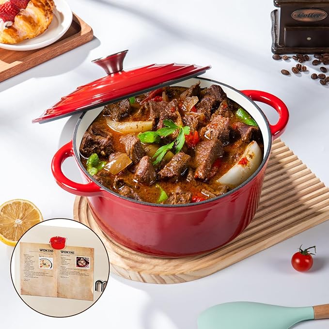 Enameled Cast Iron Dutch Oven Pot with Lid Heavy-Duty Cookware for Bread Baking, Braising, Stews, Roasting,7QT,red