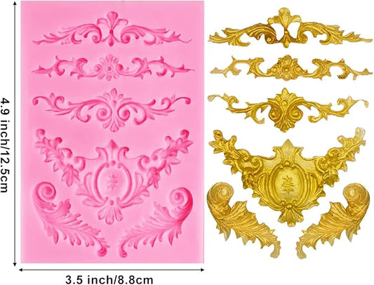 3 Pack Baroque Fondant Molds, Silicone, Scroll Border Lace, Curlicues, Gum Paste, Candy, Chocolate, Baking Molds, Birthday, Wedding, Party, DIY Cake