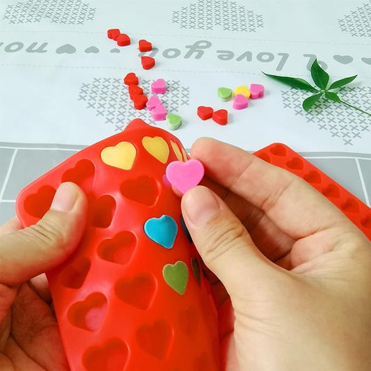 Mini Heart Chocolate Candy Molds Silicone, Silicone Heart Gummy Molds Fondan Molds with Scraper (S)