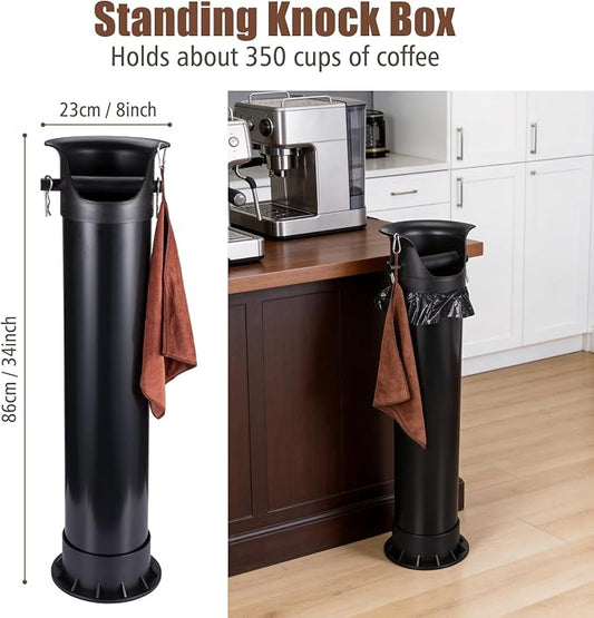 18L Coffee Knock Box Large Capacity Floor, Espresso Grounds Bin | Large Capacity Floor, with Brush, Towel & 25 Bags for Coffee Shops/Bars/Home (35×9.8×9.6in)