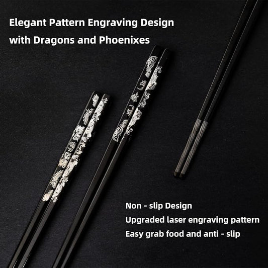 2 Pairs Reusable Stainless Steel Chopsticks, Non-Slip Grip, Dishwasher Safe, Japanese & Korean Style, Metal Chopstick Gift Set for Cooking, Dining & Travel 18/10 (9")