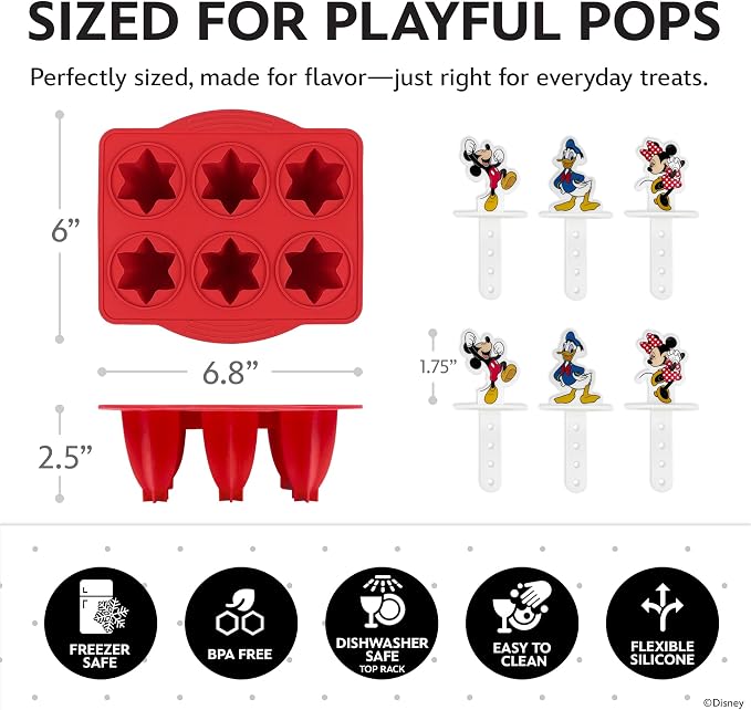 Disney Silicone Popsicle Molds – 6 Reusable Popsicles Molds Featuring Mickey & Friends or Stitch – BPA-Free Flexible Silicone Ice Pop Mold and Popsicle Maker for Frozen Treats