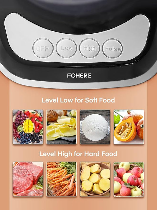 FOHERE Food Processor, 12 Cup, 2-in-1 Feed Chute Vegetable Chopper & Meat Grinder for Mincing, Dicing, Shredding, Puree & Kneading Dough, Stainless Steel