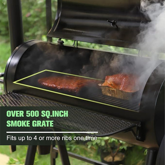 MFSTUDIO Heavy Duty Charcoal Wood Offset Outdoor Smoker Grill, Extra Large Charcoal Grill with Smoker Combo for BBQ Grilling, 941 SQ.IN.