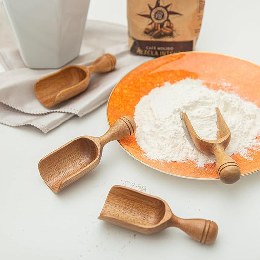 Wooden Scoops for Canisters 4PCS Acacia Wooden Scoop for Jars Small Wood Scoops for Canisters Wooden Scoop for Ground Coffee Scoop for Seasoning Bath Salt Laundry Shovel-Multipurpose