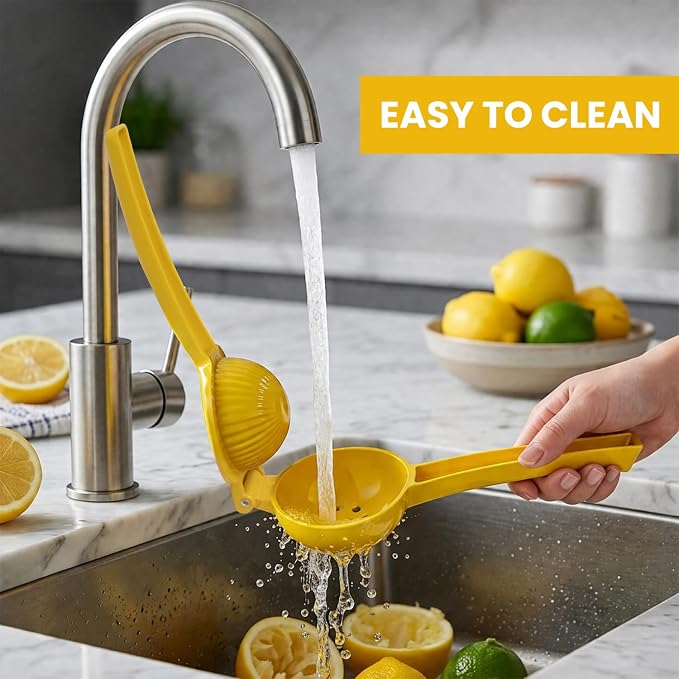 Lemon Squeezer, Fast Effortless Juice Extraction with Large Metal Citrus Juicer, Maximum Yield Lightweight Hand Lime Squeezer, Manual Lemon Juicer Press, Easy to Use Squeeze Tool, Yellow
