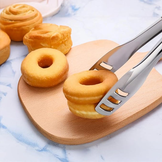 4 Pcs Stainless Steel Tongs for Cooking, Kitchen Food Serving, Buffet Party, 10.6 in/27 cm Locking Utensils with Hollow Head, Food-safe Material