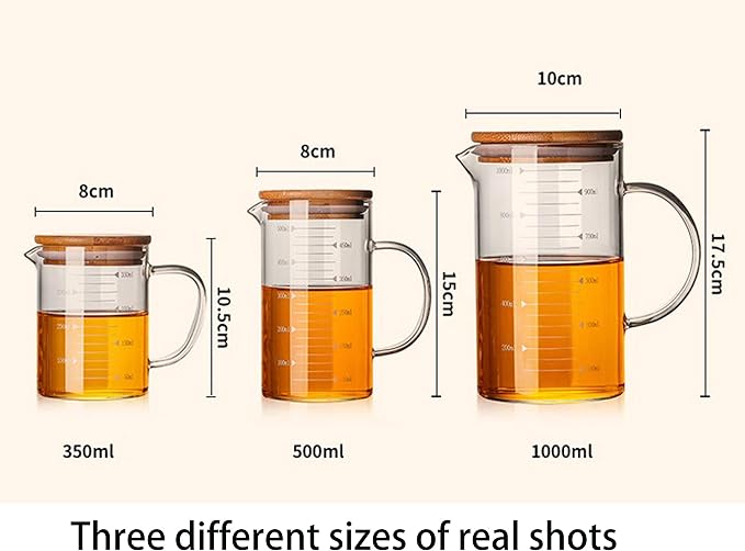 Graduated Beaker Mug with Handle and Durable Bamboo Lid Borosilicate Glass Multi-Function Food Grade Measuring Cup 350ML