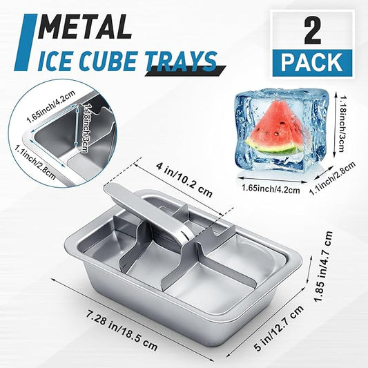 2 Pcs 6 Slot Stainless Steel Ice Cube Maker and Tray Ice Cube Tray for Bars Kitchens Levers Remove Cubes Easy Removal Metal Food Grade Freezer Molds for Food Juice Dishwasher Safe