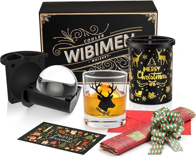 Clear Ice Cube Maker with Whiskey Glasses & Luxury Box - 2.5" Ball - Crystal Clear Ball Ice Cube Tray for Whiskey, Perfect Christmas/Bourbon Gifts for Mens/Dad/Husband/Him/Grandpa