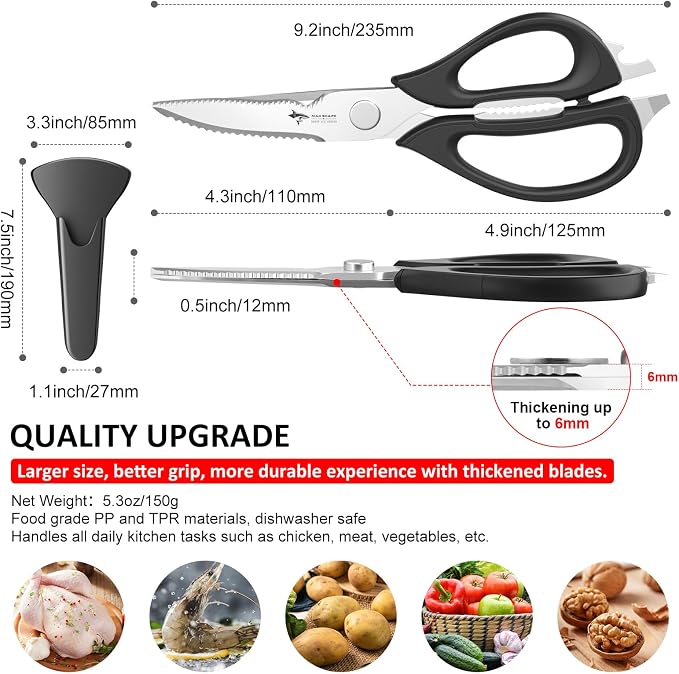 Kitchen Scissors All Purpose Kitchen Shears Come Apart Stainless Steel | Utility Scissors Comfort Grip,Heavy Duty Poultry Shears for Chicken,Meat,Fish,Dishwash Safe (NEW WITH MAGNETIC HOLDER)