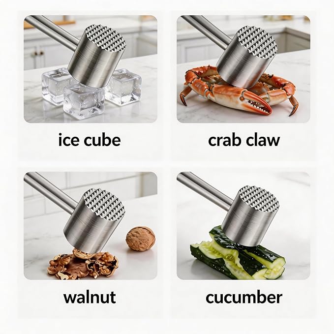 Stainless Steel Meat Tenderizer 18/8 Food Grade Kitchen Mallet Steak Pounder Flatterner for Beef and Poultry - Commercial Quality 100% Dishwasher Safe