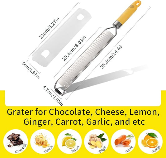 Elephant-Shaped Handle Cheese Grater & Lemon Zester, Stainless Steel Cheese Shredder with Fine/Coarse Sharp Blades, Protective Cover, Kitchen Gadgets for Parmesan, Ginger, Garlic, Chocolate & Veggies
