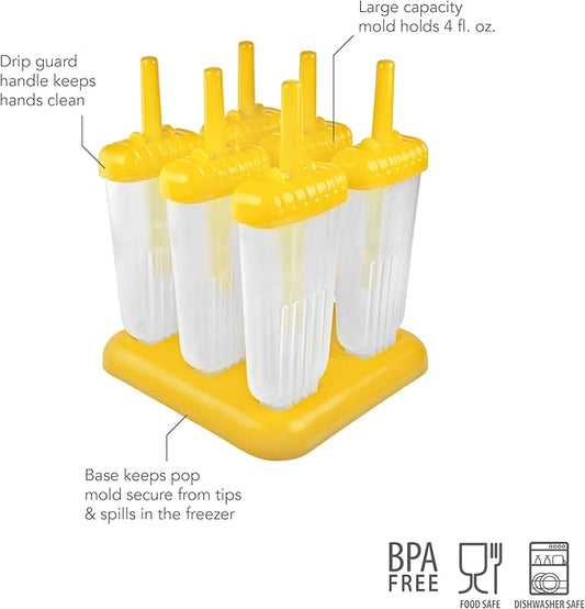 Tovolo Groovy Popsicle Molds (Set of 6) - Mess-Free & Reusable Ice Pops with Sticks for Homemade Freezer Snacks/Dishwasher-Safe, BPA-Free Red