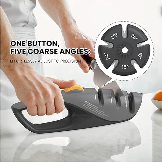 5 Angle Adjusted Knife Sharpener with Self-adapted Fine Slot Kitchen Knife Sharpener Premium Handheld Blade Sharpener Works for Most Kitchen Chefs & Serrated & Bread Knives, Scissors 1