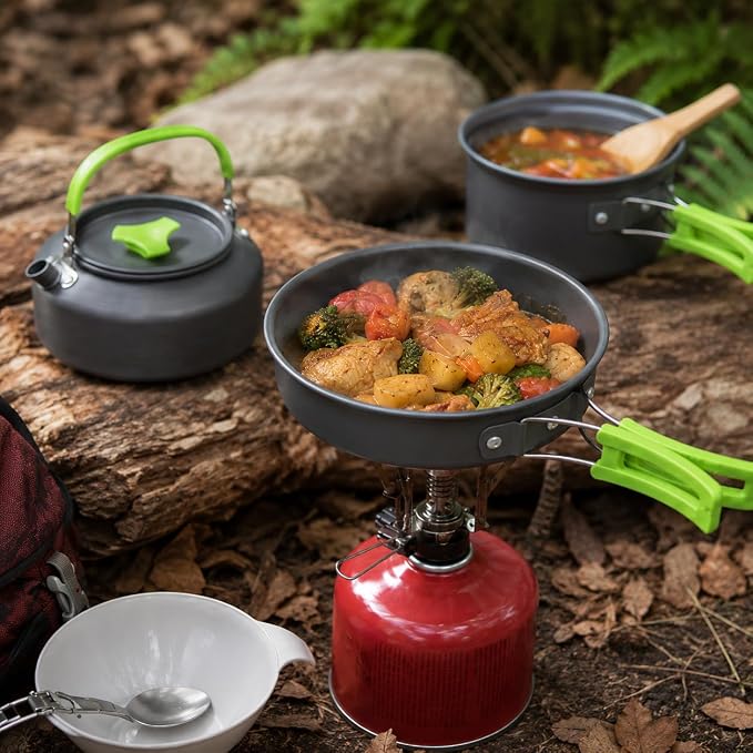 MalloMe Camping Cookware Mess Kit for Backpacking Gear – Camping Cooking Set - Camping Pots and Pans Set - Backpacking Stove/Portable Stove Compatible - Camp Kitchen Equipment Accessories Pot