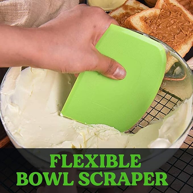 SURDOCA Dough Scraper Bench Scraper - 3P 8.3x5.5" Plastic Flexible Bowl Scraper, Sharp Edge & Angles Cake Scraper. Non-Slip Bakeware Decorating Tools Sculpting & Modeling Tools - Yellow+Green+Yellow