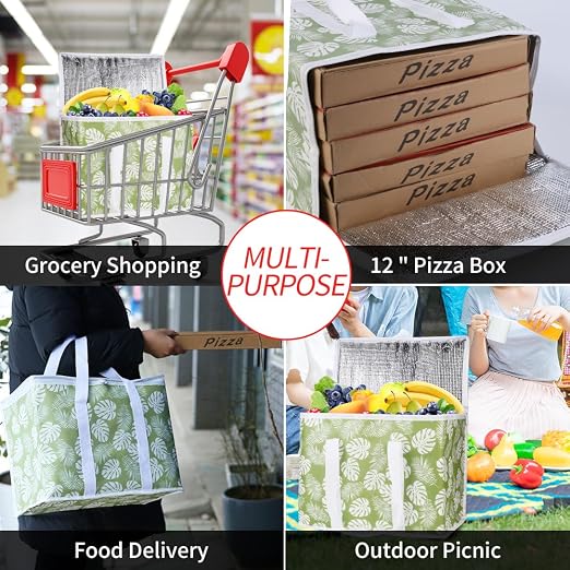 1-Pack Insulated Reusable Grocery Shopping Bags, X-Large Insulated Food/Pizza Delivery Bag for Delivery Drivers, Commercial Food Warmers, Tote Cooler/Thermal Bags