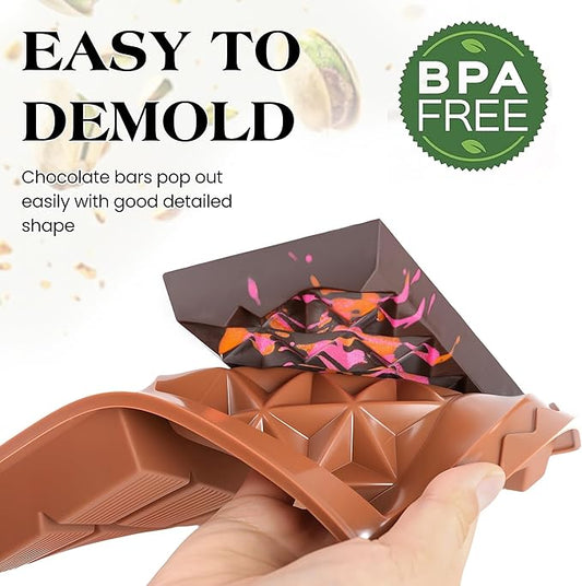 1 Inch Chocolate Bar Mold Deep Dubai Stuffed Chocolate Molds Silicone Large Break Apart Silicone Molds (Mix,2 Pcs)