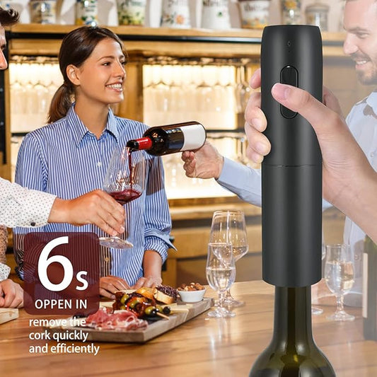 Electric Wine Bottle Opener Set with Charging Base- Black, Automatic Wine Bottle Opener with Led Light, Rechargeable Corkscrew Kit with Aerator,Foil Cutter,Stoppers