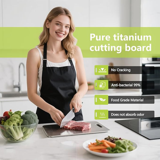 Titanium Cutting Boards For Kitchen, 100% Pure Cut Titanium Cutting Board, Food Grade Quality, Double-sided non-toxic, Easy To Clean, Dishwasher Safe And Will Not Absorb Odors(18L*10W)