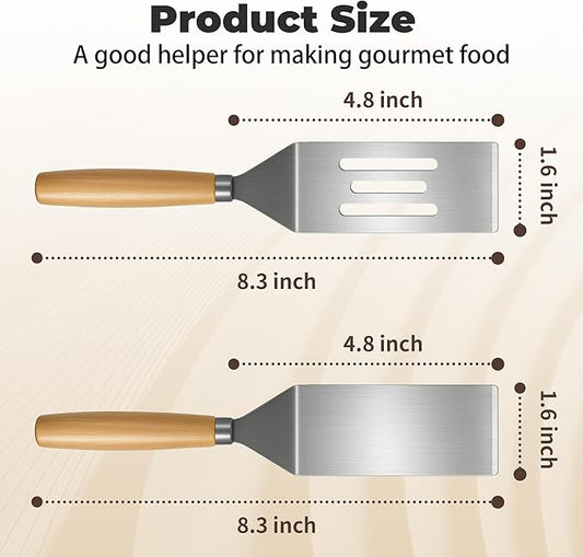 Small Spatula,Stainless Steel Spatula,Metal Spatula for Cooking with Heat Resistant Handle,Metal Spatulas for kitchen use for Pancakes、Lasagna、Brownies、Cake and Cookie (2 PCS)