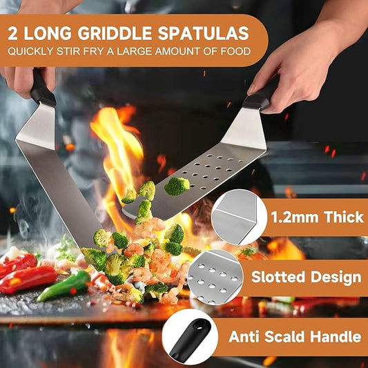 Griddle Accessories Kit, 27Pcs Grilling Accessories Set for Blackstone and Camp Chef, Flat Top Griddle Accessories Set with Scraper, Enlarged Spatulas, Basting Cover for BBQ