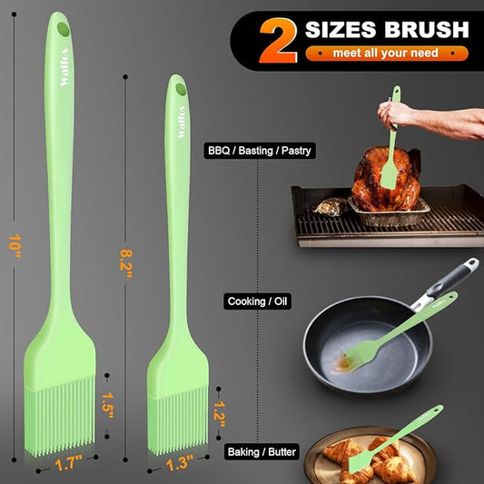 Walfos Basting Brushes Silicone, Heat Resistant Pastry Brushes for Kitchen Cooking, Oil, BBQ Grill, One-Pieces Design,BPA Free and Dishwasher Safe, 2 Pcs (Lime Green)