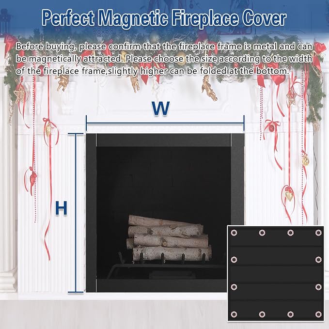 Fireplace Cover, Magnetic Fireplace Blocker Blanket Stops Heat Loss, Indoor Fireplace Draft Stopper Save Energy, Magnetic Fireplace Draft Cover for Iron Fireplace Frame (30"x30")