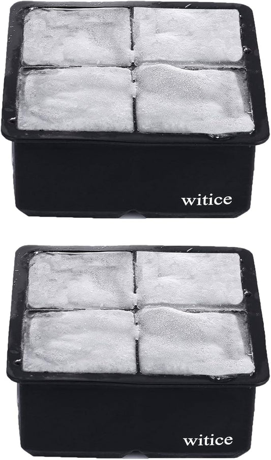 Large Ice Cube Trays Silicone (2.5-Inches) - Whiskey Ice Cube Mold, With Easy Release Ice Cubes for Whiskey and For Cocktail,Food Grade (Black 2 Tray)