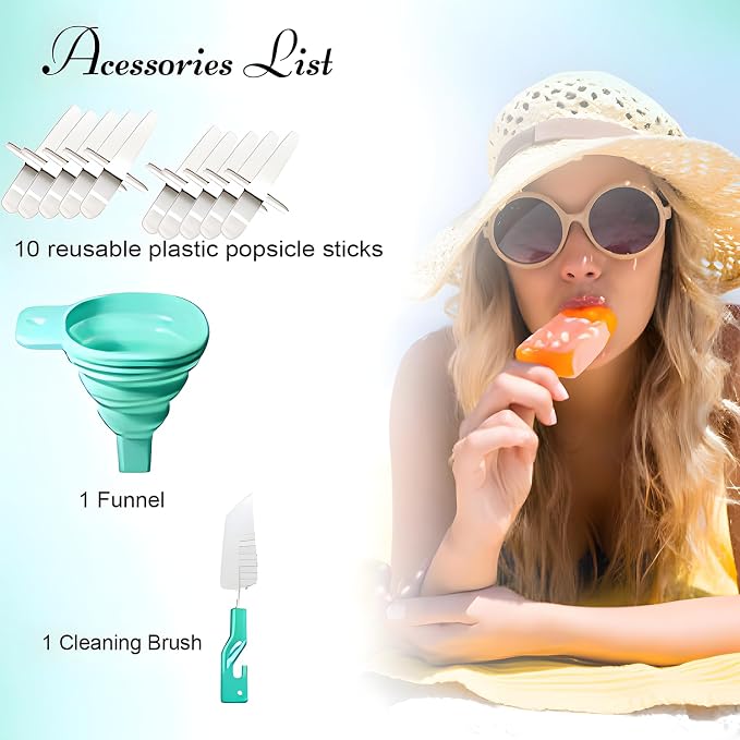 Silicone Popsicle Molds 10 Pcs Ice Pop Maker Molds with 10 Reusable Sticks, Cleaning Brush and Funnel - Homemade Easy-Release Reusable Popsicle Moulds Shapes (Green)