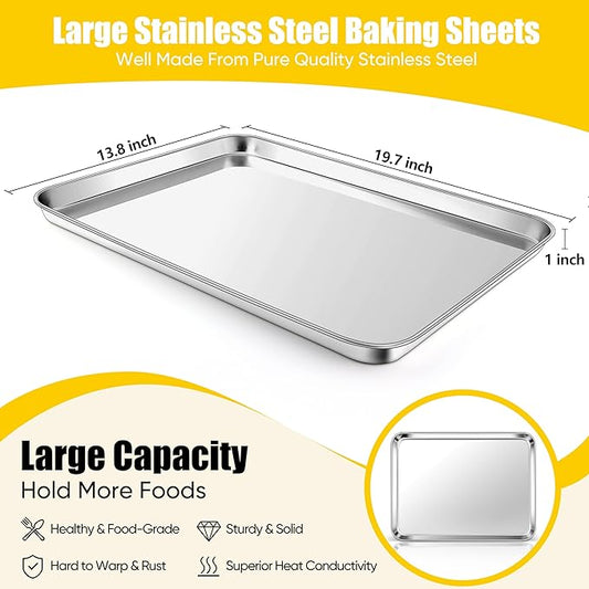 Homikit 1 Pack Baking Sheet, 20 x 14 Inches Stainless Steel Large Cookie Pan, Heavy Duty Metal Sheet Tray for Oven Baking Roasting Cooking, Rustproof & Nonstick, Dishwasher Safe