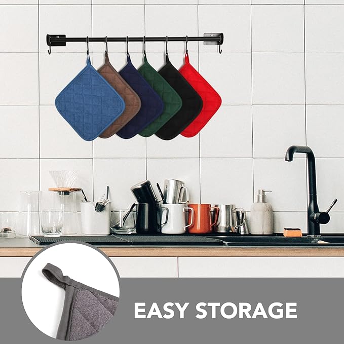 Joyhalo 6 Pack Pot Holders for Kitchen Clearance | Cotton Oven Holder with Great Heat Resistance, Potholders Sets for Kitchen, Countertops, Hot Pots and Pans, Dark Grey