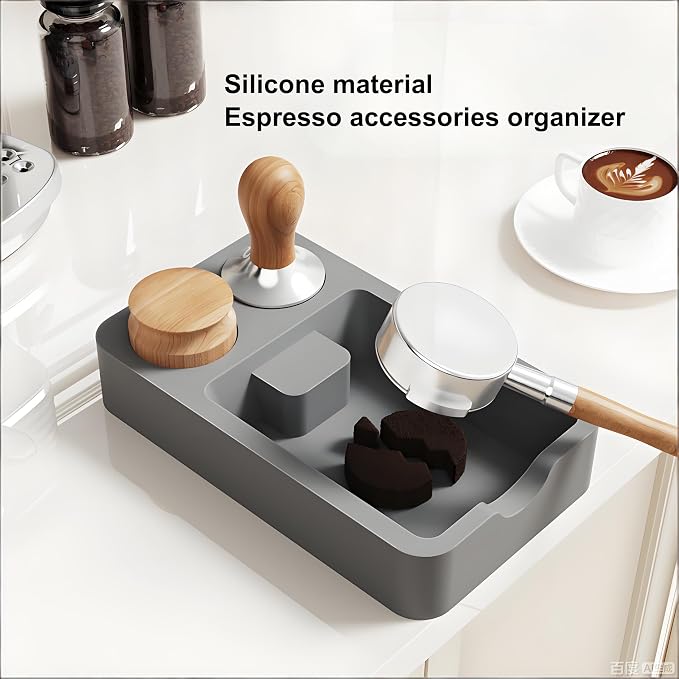 Silicone Espresso Knock Box & Tamping Station | 3 in 1 Coffee Grounds Organizer Large Capacity Barista Accessory, Fit 51/53/58mm Tamper Distributor