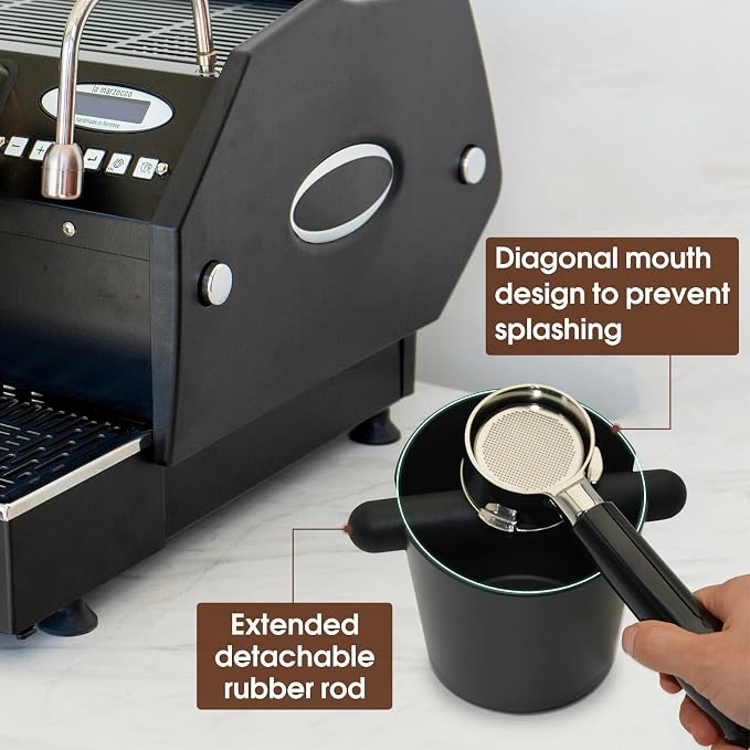 IAOSEN 5inch Knock Box Espresso Knock Box Silicone coffee Tamper Mat Espresso Machine Accessories Set of 2 with Removable Knock Bar and Anti-Slip Base for Home Office Barista Tools for Bar Shop