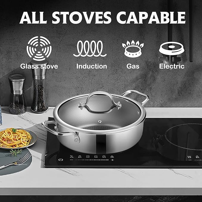 Saute Pan Set,Hybrid Non Stick 5 Quart Everyday Braiser pan,10 inch skillet,8 inch skillet,Chicken Fryer, PFOA Free Cookware,Deep Frying Pans with Lid,Dishwasher and Oven Safe,Works on All Cooktops