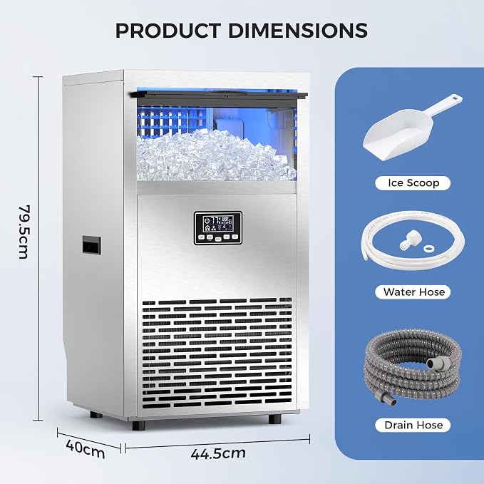 Electactic Commercial Ice Maker Machine,100lbs/24H Stainless Steel Ice Machine,29lbs Storage, Auto Self-Cleaning Freestanding Ice Maker, Ice Machine Freestanding for Bar/Cafe/Restaurant-Brushed Silver