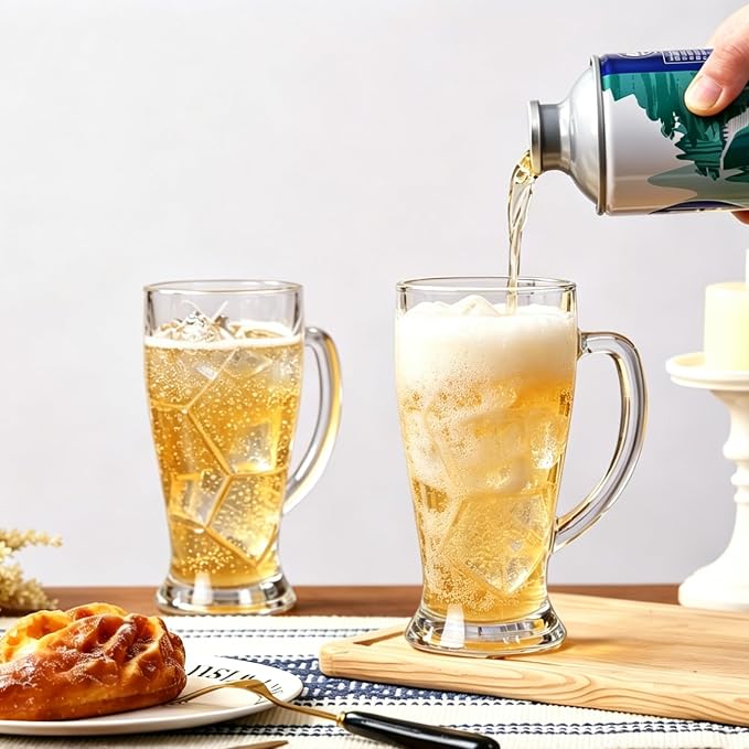 Freezer Beer Mugs 22oz, Set of 2 | 3D Hexagon Textured Glass Beer Steins with Handle | Frosted Durable Glass Stein | Gift for Beer Lovers, Craft Beer Enthusiasts, Dad, Husband, Men