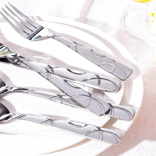 HIKAA 40PCS Stainless Steel Silverware Set, Modern Flatware Set for Kitchen, Mirror Polished Cutlery Set with Forks, Spoons and Knives,Dishwasher Safe