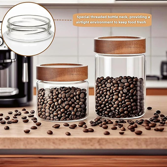 28 Fl oz/850 ml Glass Food Storage Jar, Premium Clear Glass Container Jar with Airtight Wooden Screw Lid, Kitchen Canisters for Coffee,Tea,Pasta,Cookies, Nuts,Spice,Candy,Overnight Oatmeal(Medium)