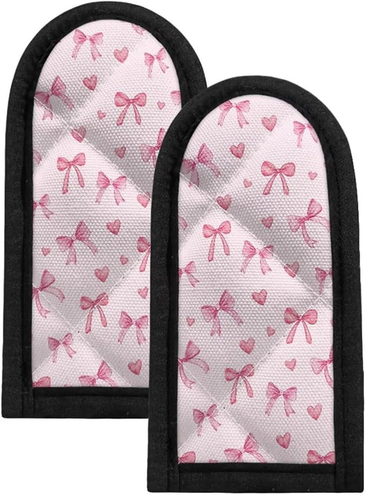 Coldinair 2 Pieces Pink Bow Hot Pan Handle Sleeves Heat Resistant Covers Non-Slip Holders for Home Kitchen Cooking Cookwares, Colorful Eggs Hot Skillet Handle Cover