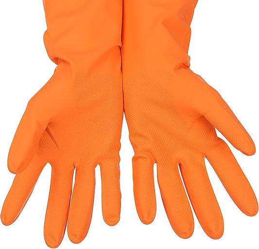 3 Pairs Rubber Cleaning Gloves Latex Free Dishwashing Gloves - 13" Reusable Nitrile Gloves Large, Green+Orange+Red