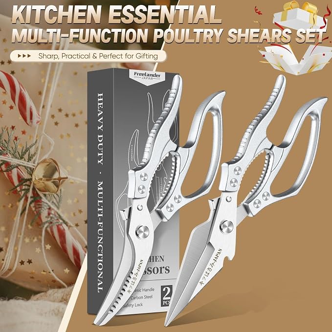 Freelander Kitchen Scissors Set - All Purpose Heavy Duty Poultry Shears | Japanese Kitchen Shears for Food, Chicken, Meat, Fish, Vegetables, Ergonomic Non-Slip Handle, Gifts for Women Men