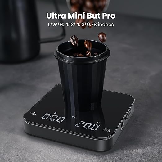 Rechargeable Mini Coffee Scale with Timer, Maestri House Espresso Scale, 2kg/0.1g Accurate Scale for Espresso and Pour-Over Coffee, Portable Digital Kitchen Scale with Automatic Timing(Black)